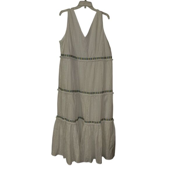 Roaman's White,navy Blue, Dark Blue And Yellow Sleeveless V-Neck Maxi Sundress. - Picture 1 of 5